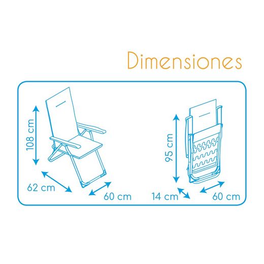 Poltrona de 5 posições com encosto de cabeça, estofamento de 3 cm e estrutura de aço, 62x60x108 cm