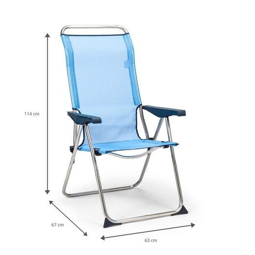 Poltrona com 5 posições, com encosto anatômico, em têxtil com estrutura em alumínio, 67x63x114 cm