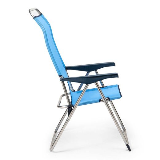 Poltrona com 5 posições, com encosto anatômico, em têxtil com estrutura em alumínio, 67x63x114 cm