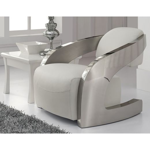 Rostfritt stål och läderfåtölj Amanda White, 85x100x73cm