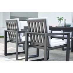 Aluminum and fabric dining armchair in anthracite and medium gray, 60 x 63 x 90 cm | Onyx