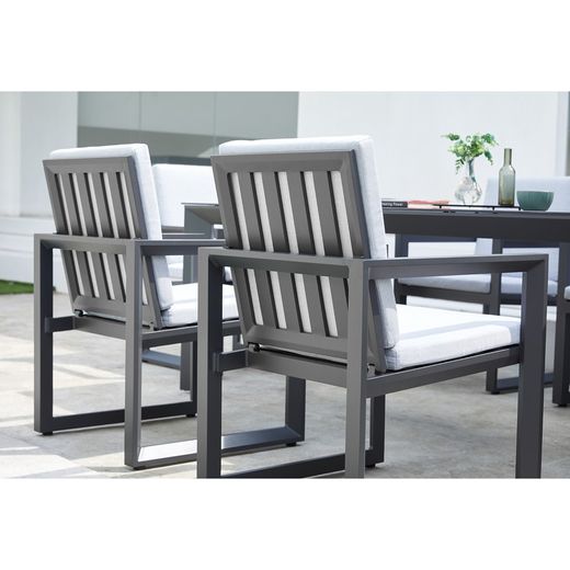 Aluminum and fabric dining armchair in anthracite and medium gray, 60 x 63 x 90 cm | Onyx