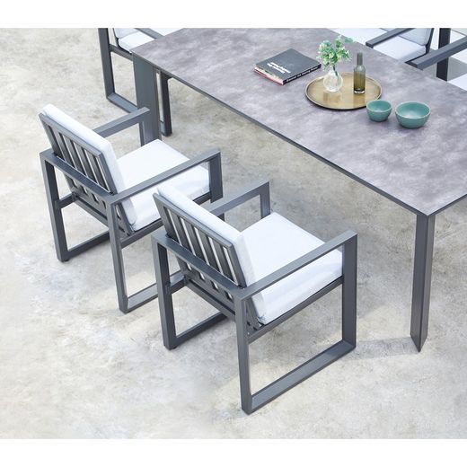 Aluminum and fabric dining armchair in anthracite and medium gray, 60 x 63 x 90 cm | Onyx