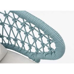 Dining set with a round garden table made of aluminum, ceramic, and nautical rope in white and aqua | Bais + Isabela