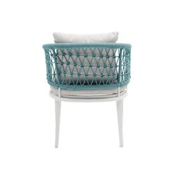 Dining set with a round garden table made of aluminum, ceramic, and nautical rope in white and aqua | Bais + Isabela