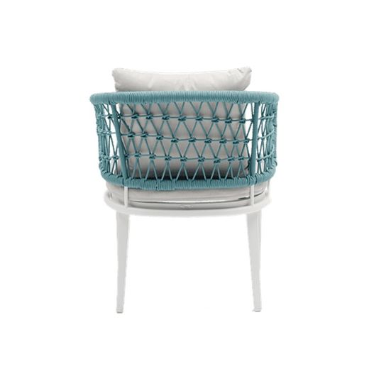 Conjunto de comedor para jardín de aluminio, cerámico y cuerda náutica en blanco y aqua | Bais + Isabela