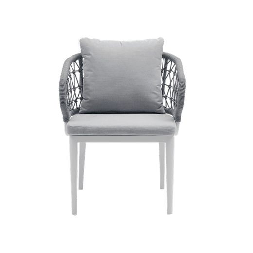 Aluminum, ceramic, and nautical rope garden dining set in white and gray | Bais + Isabela