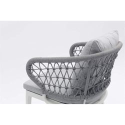 Aluminum, ceramic, and nautical rope garden dining set in white and gray | Bais + Isabela