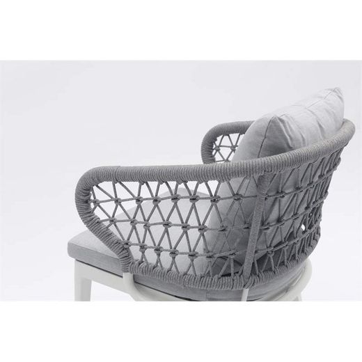 Aluminum, ceramic, and nautical rope garden dining set in white and gray | Bais + Isabela