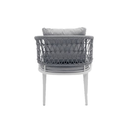 Aluminum, ceramic, and nautical rope garden dining set in white and gray | Bais + Isabela