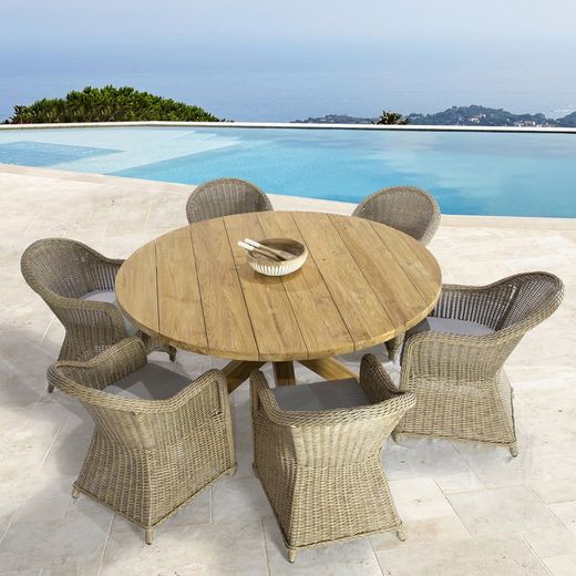 Outdoor armchair in aluminum and synthetic rattan in natural, 58 x 74 x 83 cm | Cordova