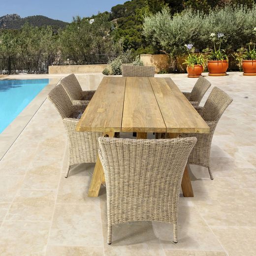 Outdoor armchair in aluminum and synthetic rattan in natural, 65 x 66 x 87 cm | Trinity
