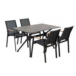 Rosauro Outdoor Chair in Aluminum and Black/Natural Teak, 47x52x84 cm