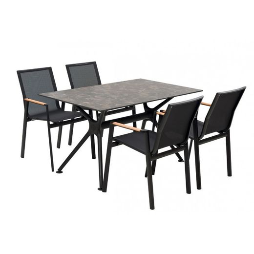 Rosauro Outdoor Chair in Aluminum and Black/Natural Teak, 47x52x84 cm