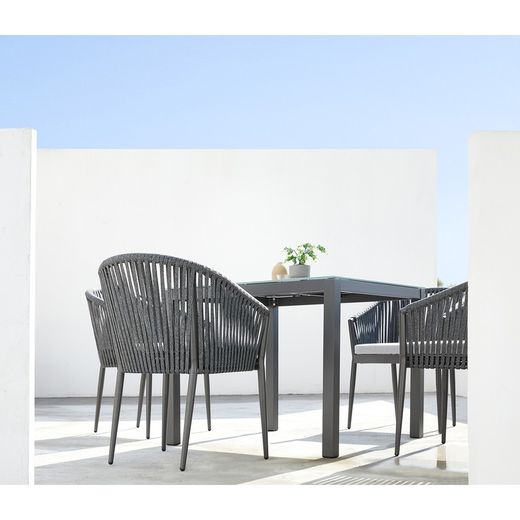 Aluminum and rope garden armchair in anthracite, 57 x 59 x 81 cm | Ukiak