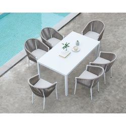 Aluminum and rope garden armchair in white and beige, 57 x 59 x 81 cm | Ukiak