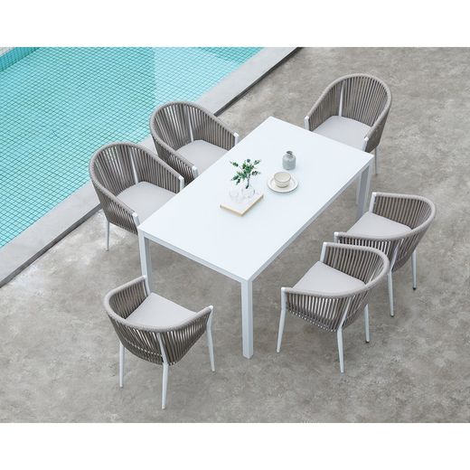 Aluminum and rope garden armchair in white and beige, 57 x 59 x 81 cm | Ukiak