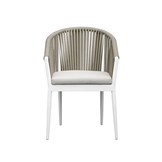 Aluminum and rope garden armchair in white and beige, 57 x 59 x 81 cm | Ukiak