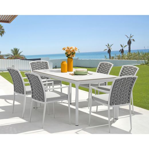 Aluminum and rope garden armchair in white and gray, 56 x 62.5 x 88 cm | Walga