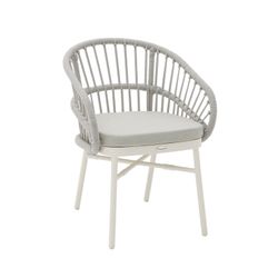 Aluminum and rope garden armchair in white and gray, 58 x 62 x 78 cm | Milton