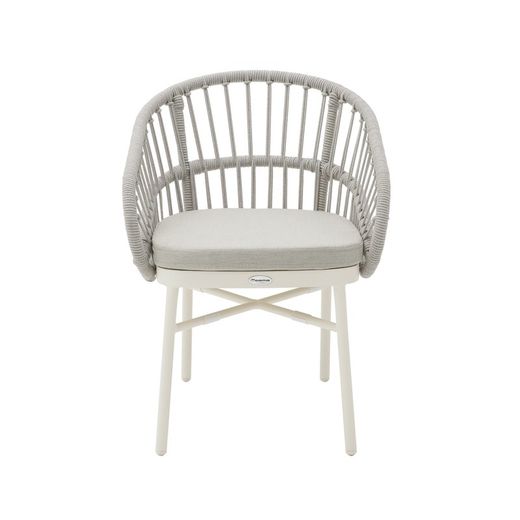 Aluminum and rope garden armchair in white and gray, 58 x 62 x 78 cm | Milton