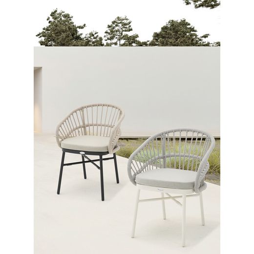 Aluminum and rope garden armchair in white and gray, 58 x 62 x 78 cm | Milton