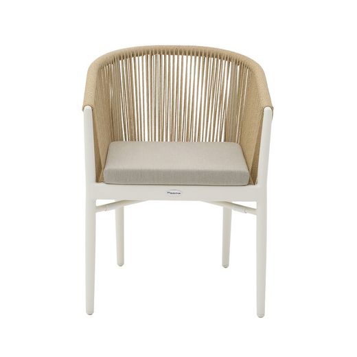 Aluminum and rope garden armchair in white and natural, 58.5 x 61 x 77.5 cm | Fairlee