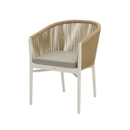 Aluminum and rope garden armchair in white and natural, 58.5 x 61 x 77.5 cm | Fairlee