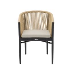 Aluminum and rope garden armchair in black and natural, 58.5 x 61 x 77.5 cm | Fairlee
