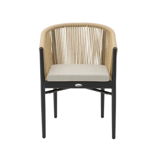 Aluminum and rope garden armchair in black and natural, 58.5 x 61 x 77.5 cm | Fairlee