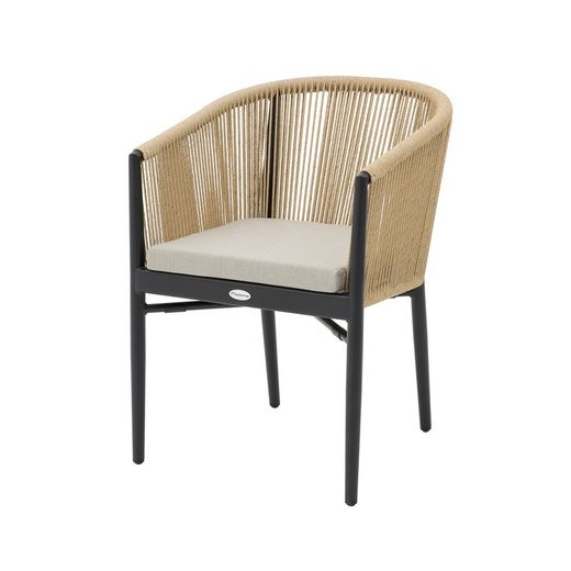 Aluminum and rope garden armchair in black and natural, 58.5 x 61 x 77.5 cm | Fairlee