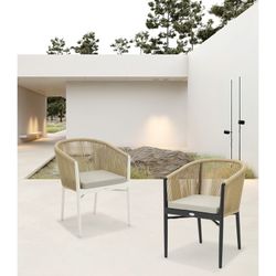 Aluminum and rope garden armchair in black and natural, 58.5 x 61 x 77.5 cm | Fairlee
