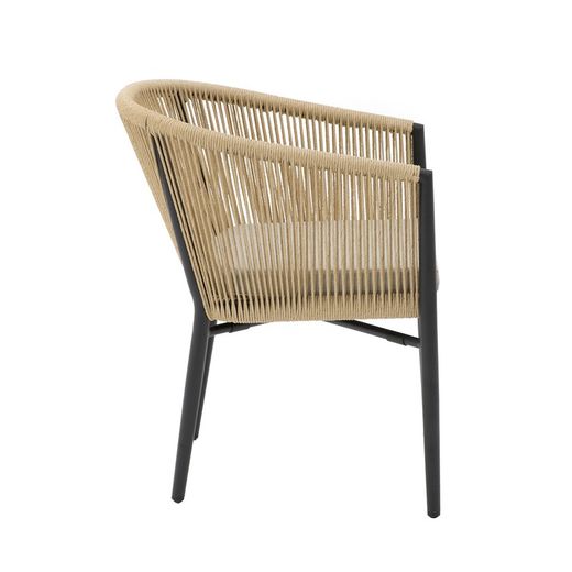 Aluminum and rope garden armchair in black and natural, 58.5 x 61 x 77.5 cm | Fairlee