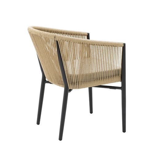 Aluminum and rope garden armchair in black and natural, 58.5 x 61 x 77.5 cm | Fairlee