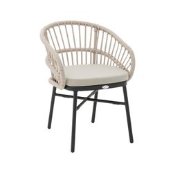 Tuinfauteuil van aluminium en touw in zwart en taupe, 58 x 62 x 78 cm | Milton