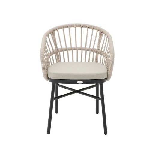 Tuinfauteuil van aluminium en touw in zwart en taupe, 58 x 62 x 78 cm | Milton