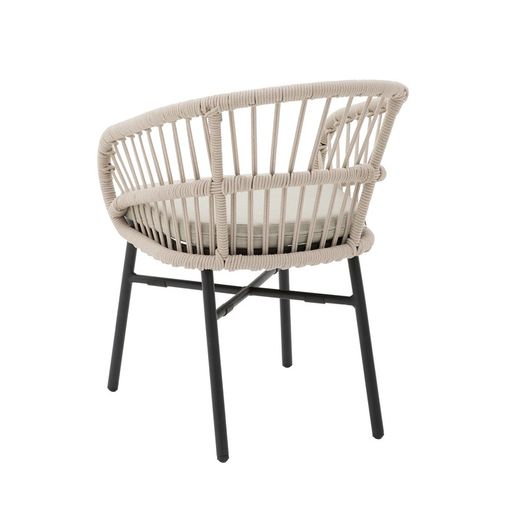 Tuinfauteuil van aluminium en touw in zwart en taupe, 58 x 62 x 78 cm | Milton