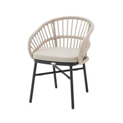 Tuinfauteuil van aluminium en touw in zwart en taupe, 58 x 62 x 78 cm | Milton