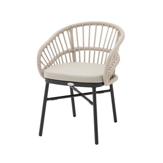 Tuinfauteuil van aluminium en touw in zwart en taupe, 58 x 62 x 78 cm | Milton
