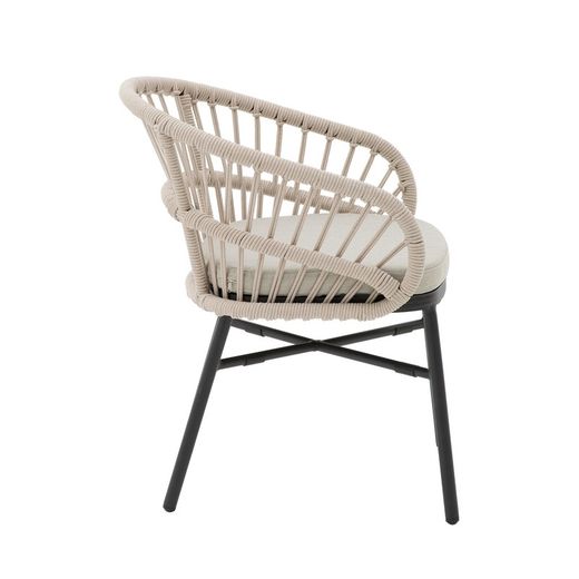 Tuinfauteuil van aluminium en touw in zwart en taupe, 58 x 62 x 78 cm | Milton