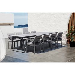 Garden dining set made of aluminum, glass, and anthracite-colored fabric | Babylon