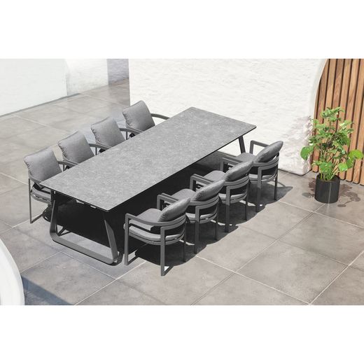 Garden dining set made of aluminum, glass, and anthracite-colored fabric | Babylon