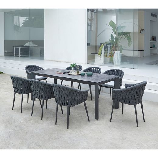 Aluminum and fabric garden armchair in anthracite and medium gray, 61 x 59 x 81 cm | Meridian