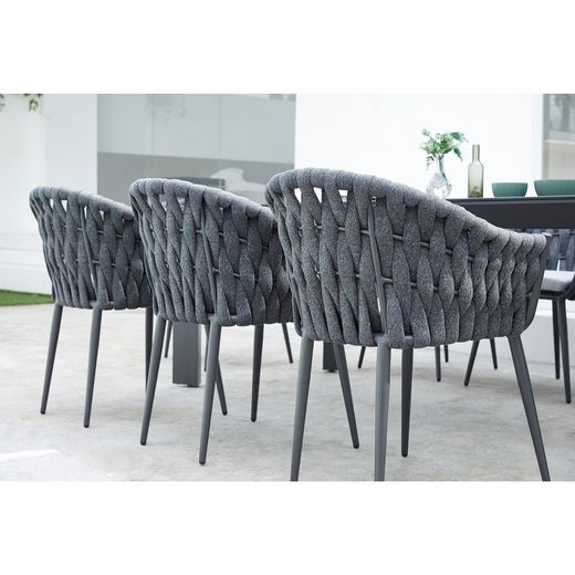 Aluminum and fabric garden armchair in anthracite and medium gray, 61 x 59 x 81 cm | Meridian