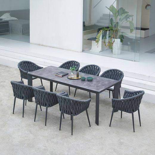 Aluminum and fabric garden armchair in anthracite and medium gray, 61 x 59 x 81 cm | Meridian