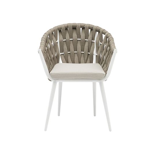 Aluminum and fabric garden armchair in white and beige, 61 x 59 x 81 cm | Meridian