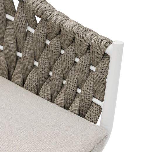 Aluminum and fabric garden armchair in white and beige, 61 x 59 x 81 cm | Meridian