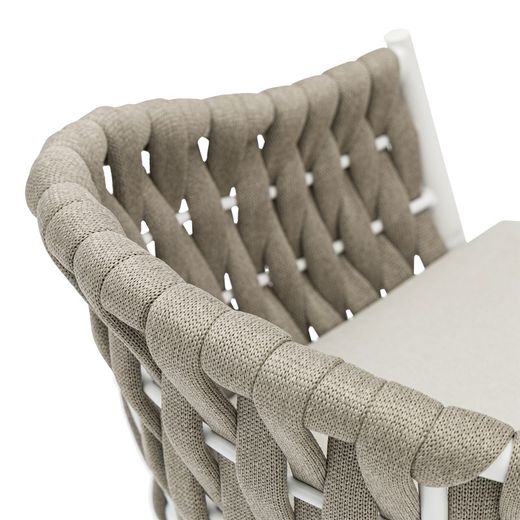 Aluminum and fabric garden armchair in white and beige, 61 x 59 x 81 cm | Meridian