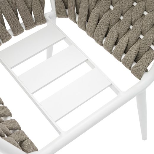 Aluminum and fabric garden armchair in white and beige, 61 x 59 x 81 cm | Meridian