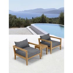 Poltrona da giardino in legno di teak e tessuto miele e grigio scuro, 87 x 89 x 88 cm | Roxas